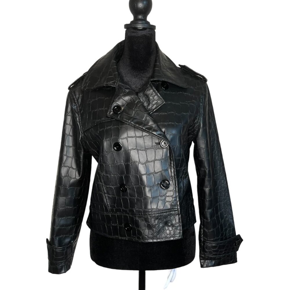 Vintage Fiorucci 2000s Faux Leather Reptile Skin Crop Jacket Angels Size 12
